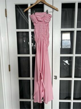 OW Collection Fria Maxi Dress Pink Ruched Strapless Gown